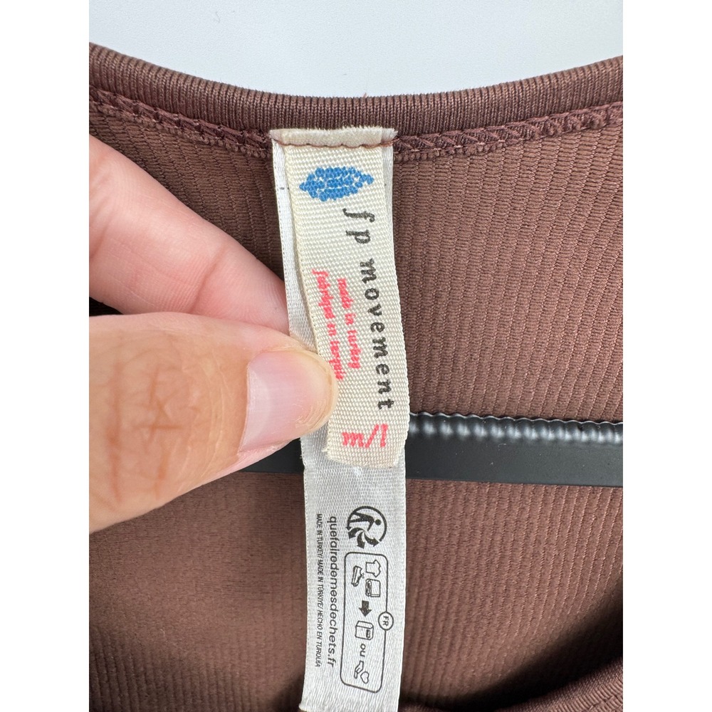 FP Movement Henley Long Sleeve Women M/L Brown Open Back Seamless Crop Top - Picture 3 of 7